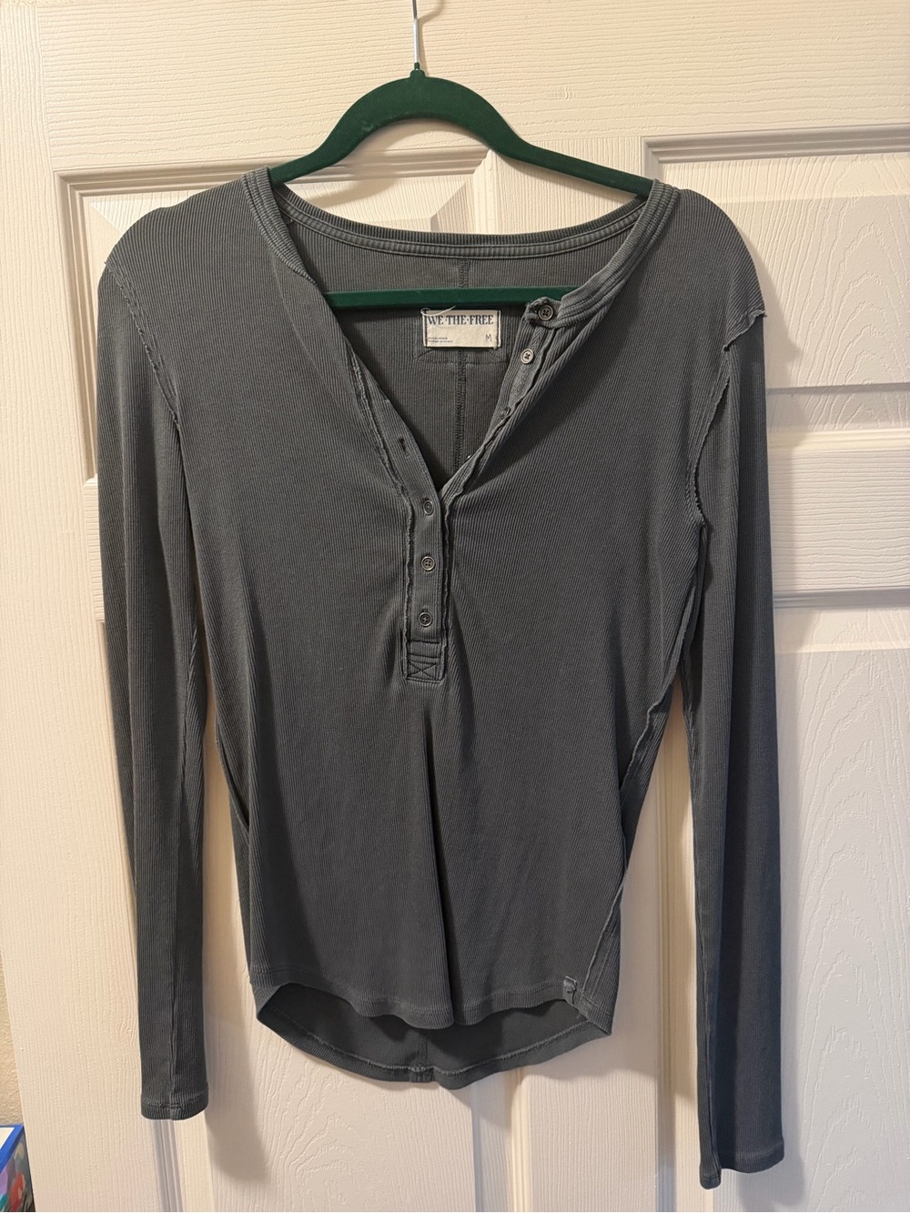 We The Free Gray Long Sleeve Henley Top